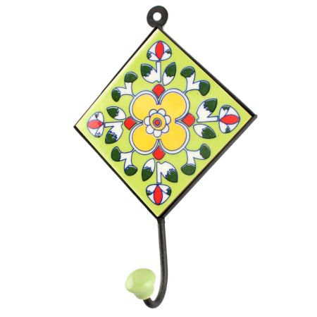 Pea Green Leaf Floral Ceramic Tile Wall Hook